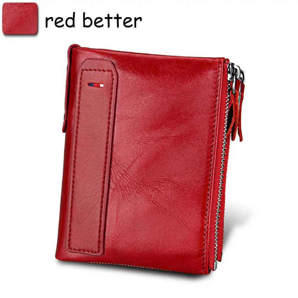 red better Мужские кошельки из натуральной коровьей кожи, RFID, двойная молния, держатель для карт, высокое качество, мужские кошельки, кошелек, винтажный держатель для монет, мужские кошельки - Цвет: red better