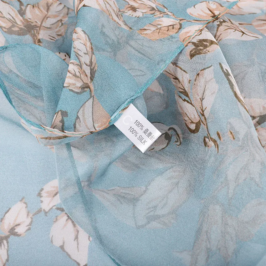 Женский шифоновый шарф [BYSIFA] серый или хаки длинный пляжный с листьями сезон