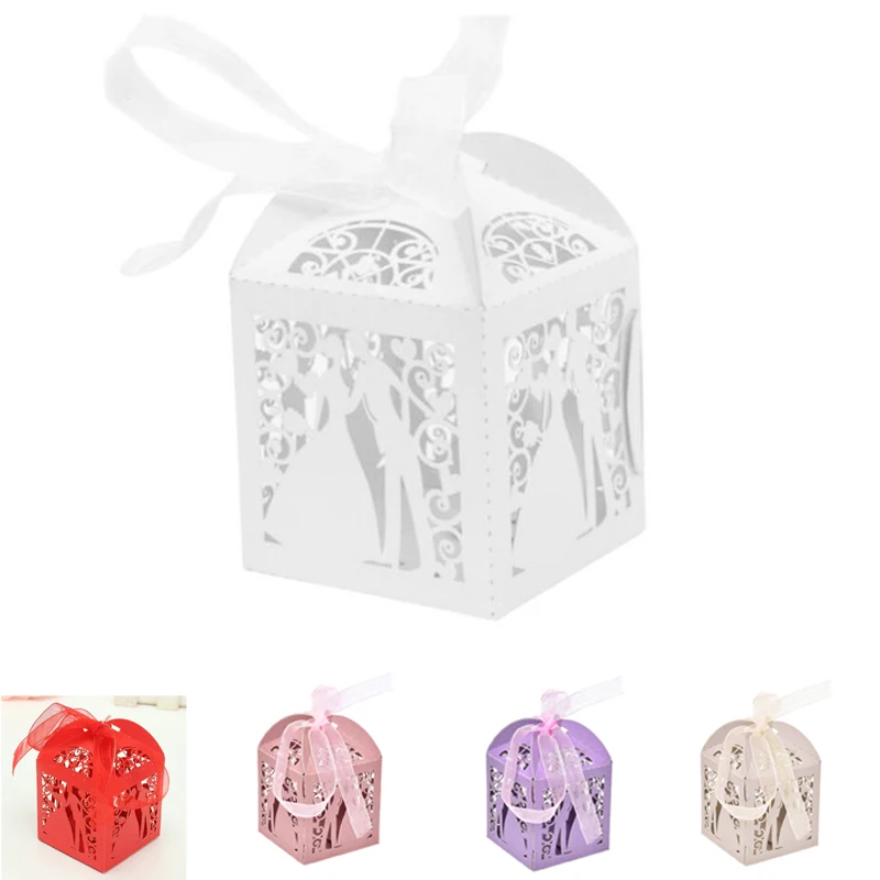 10 шт./лот с узором жениха и невесты полые свадебные коробки конфет Переливающаяся