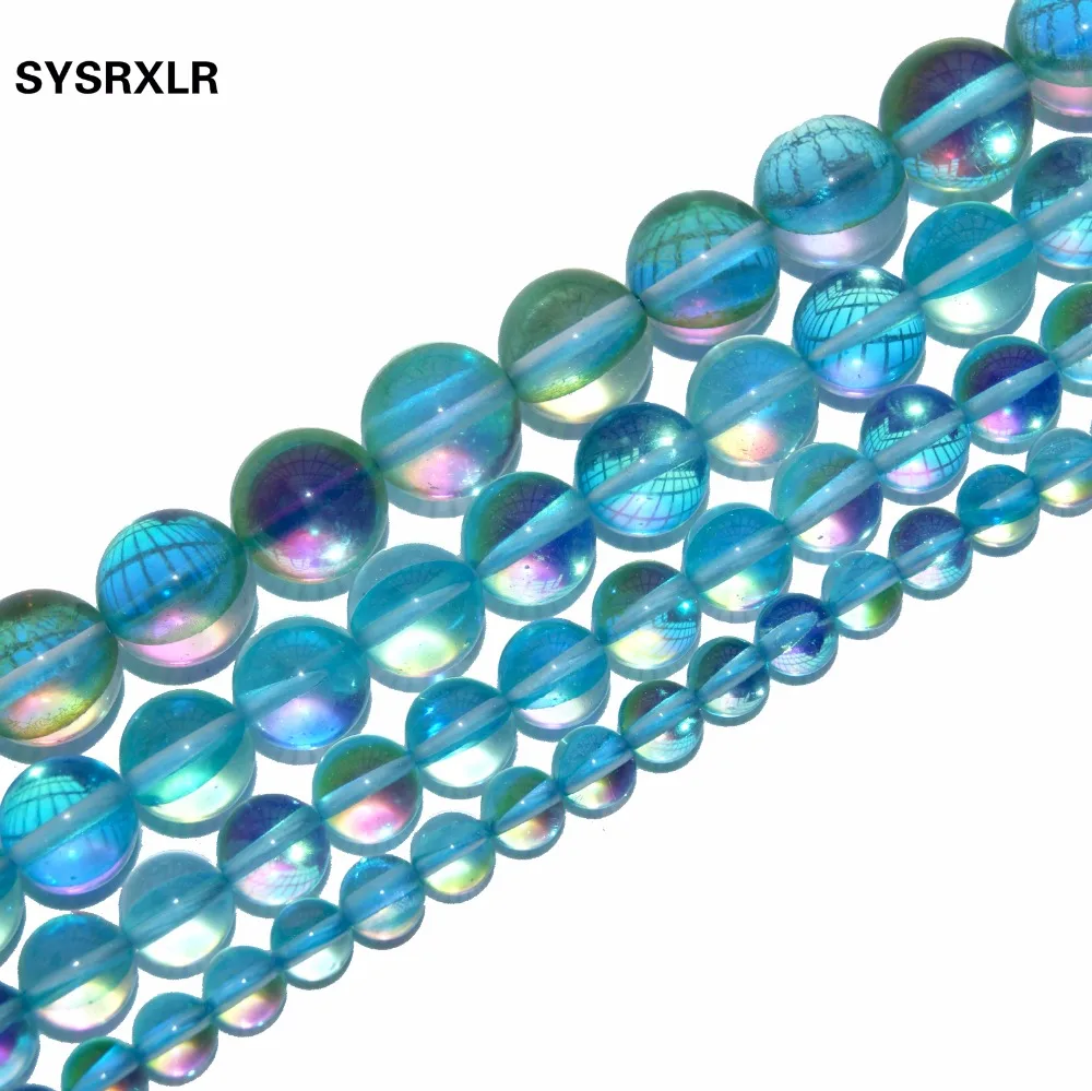 

Wholesale Natural Aqua Aura Blue Crystal Beads Branelli Relaxed 15.5 " Pick Your Size Hand Made 6 8 10 12 MM Diy Bracelet