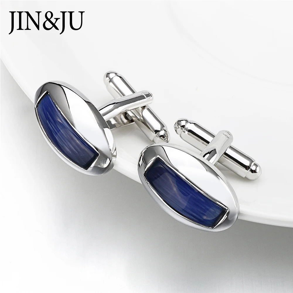 

JIN & JU роскошные темно-синие опаловые запонки для мужчин, высокое качество, дуги, кошачий глаз, камень, рубашка, запонки для мужчин, s ювелирные...