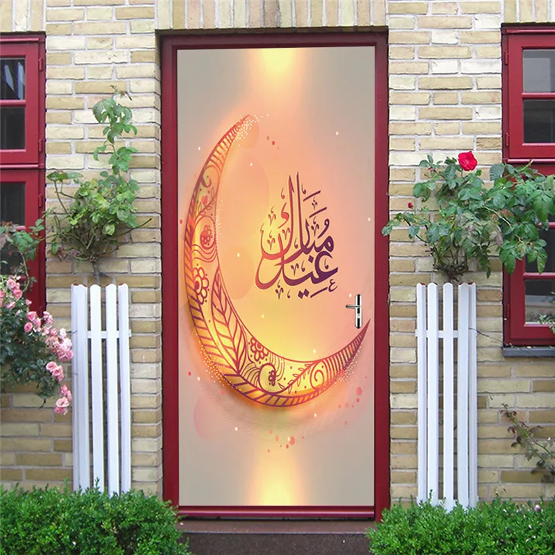 Muslim Crescent Arabic Letter Art Home Door Decoration Living Room Bedroom Removable Wallpaper Eid Festival Family DIY Stickers | Дом и сад