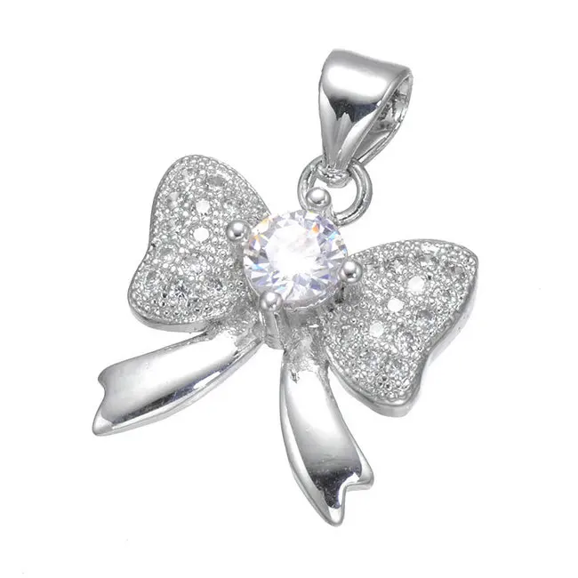Fashion silver color jewelry fingings bow pendant for necklace transparancy AAA zircon butterfly 5pcs/Lot Wholesale | Украшения и