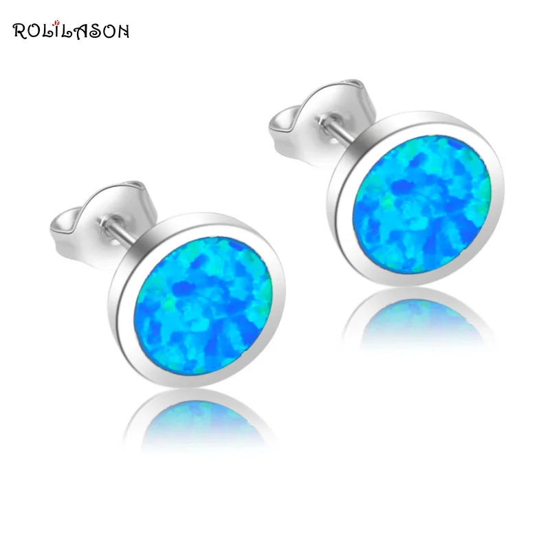 

Blue Fire Opal Silver stamped Stud Earrings Mother's day gift Party for women Wholesale & Retail Fashion Jewelry OE524