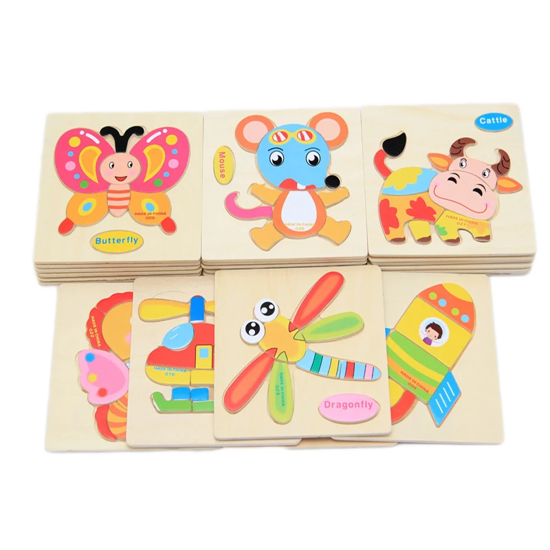 1Pcs 3D Wooden Puzzle Jigsaw Toys Cartoon Animal Traffic Fruit Intelligence Early Educational Cognitive For Baby Children | Игрушки и