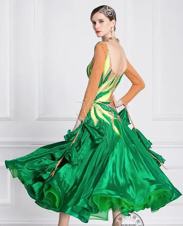 ballroom dress  woman  ballroom dresses dance customize ballroom dress competition  lycra  green B-18400