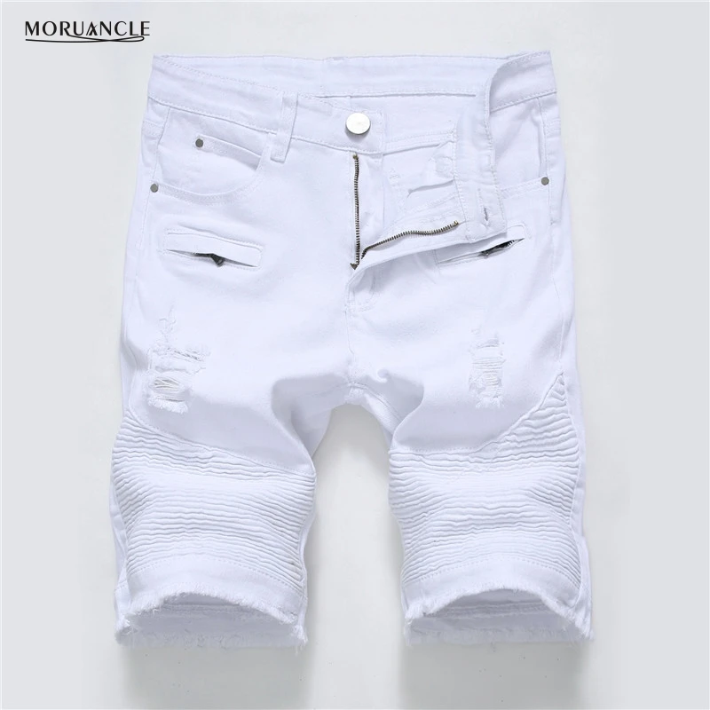 MORUANCLE летние мужские рваные джинсовые шорты белый мото для мужчин Multi большие