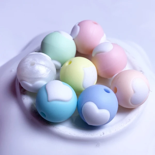 candy colors 2 20 шт Силиконовые 15 шарики безопасное прорезывание зубов Круглые Детские Прорезыватели для зубов DIY жевательные красочные Прорезыватели бусины в форме сердца ювелирные изделия - Цвет: candy colors 2