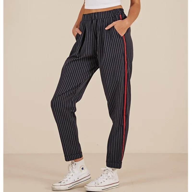 

Elastic Band High Waist Side Striped Pants Ladies Trousers Casual Ankle Length Harem Pants Women harembroek