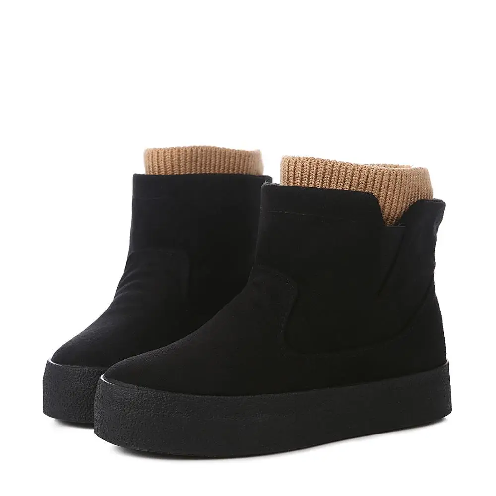 Зимние ботинки; Botas Mujer; Новинка года; женские ботинки; Модные ботильоны из флока на платформе и высоком каблуке; сезон весна-осень - Цвет: Black