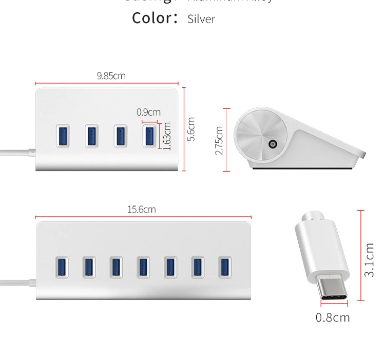 USB C концентратор 4 порта 7 портов type C разветвитель алюминиевый корпус USB 3,0 концентратор для Macbook Pro iMac ПК Аксессуары для ноутбуков USB-C концентратор
