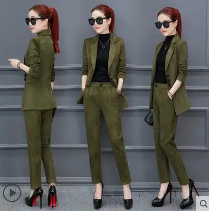Green Haute кутюр Женская одежда осенний комплект из двух предметов женский костюм для отдыха комплект одежды для офисная Классическая куртка+ брюки бутик 4068 - Цвет: Green