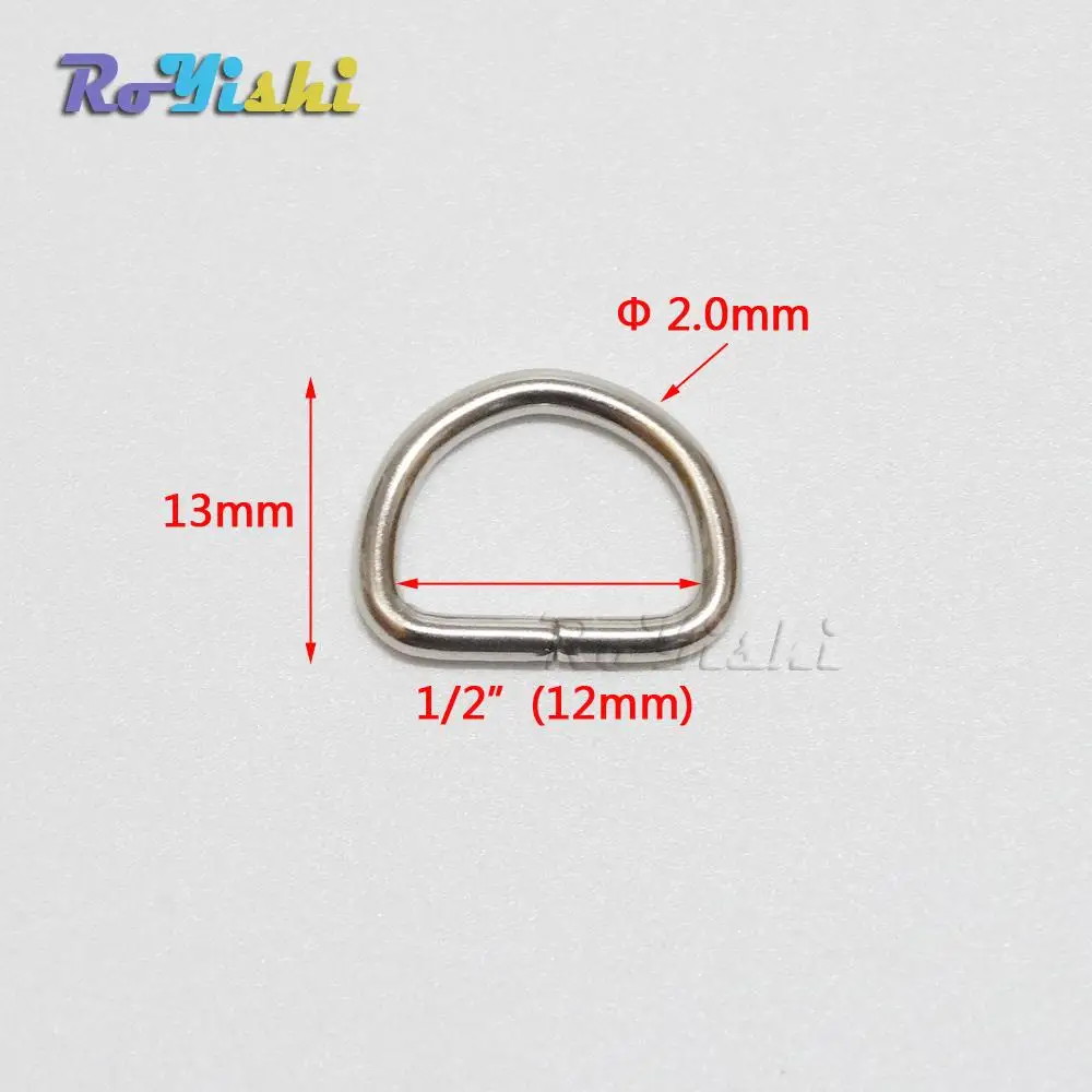 

100pcs/pack 1/2"(12mm) Nickel Plated D Ring Semi Ring Ribbon Clasp Knapsack Belt Buckle