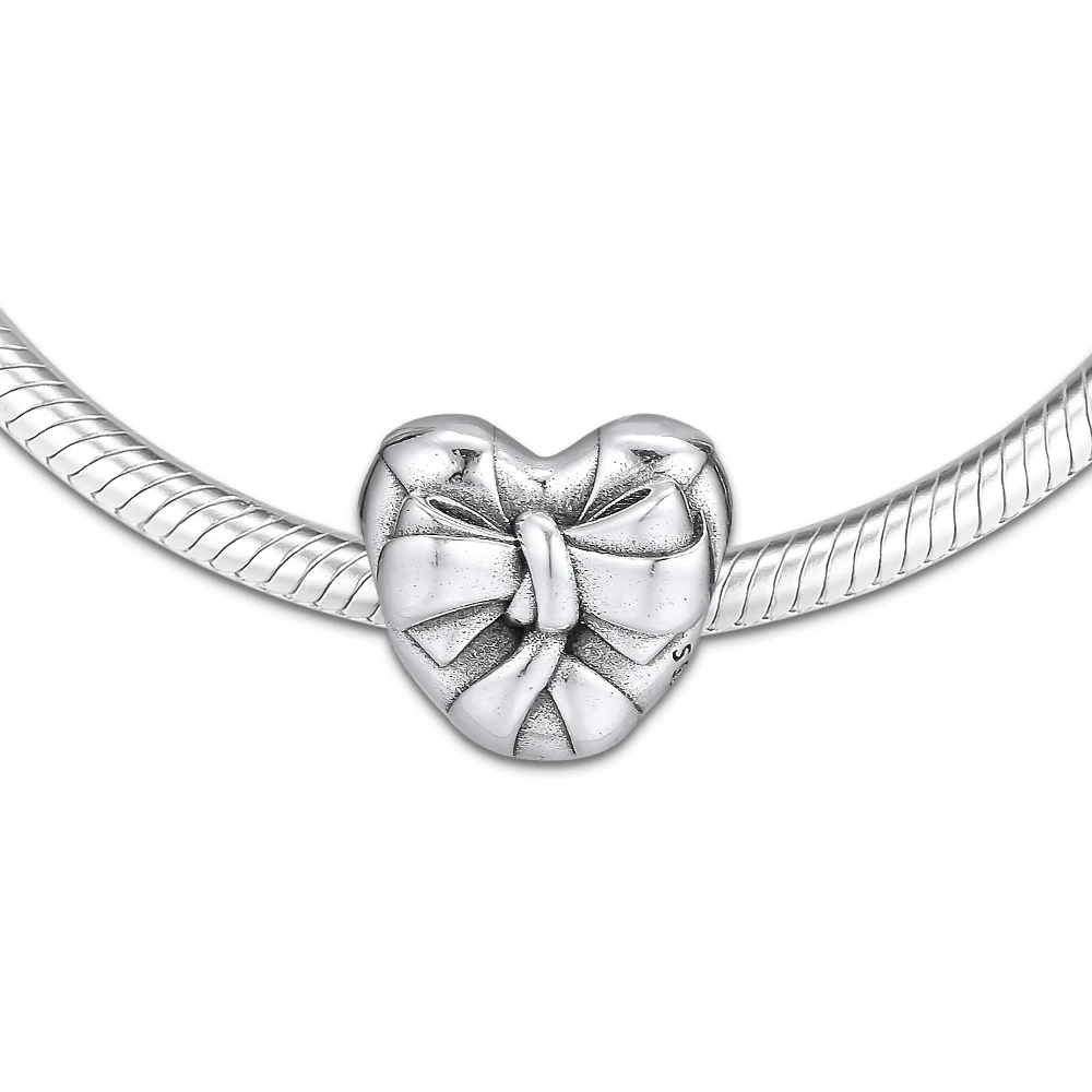 

DIY Fits for Pandora Charms Bracelets Brilliant Heart Bow Beads 100% 925 Sterling-Silver-Jewelry Free Shipping