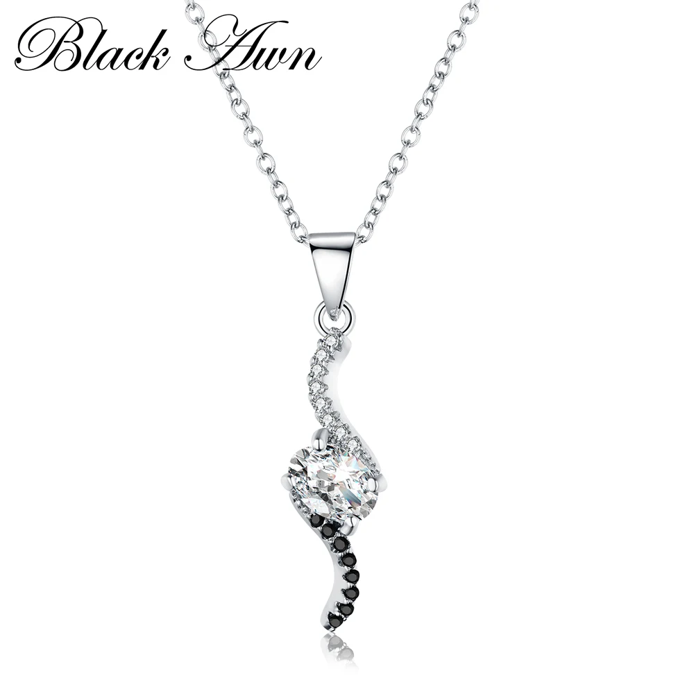 Cute Silver Necklace 925 Sterling Silver Jewelry Necklace Women Round Black&White Necklaces Pendants Bijoux Femme P092