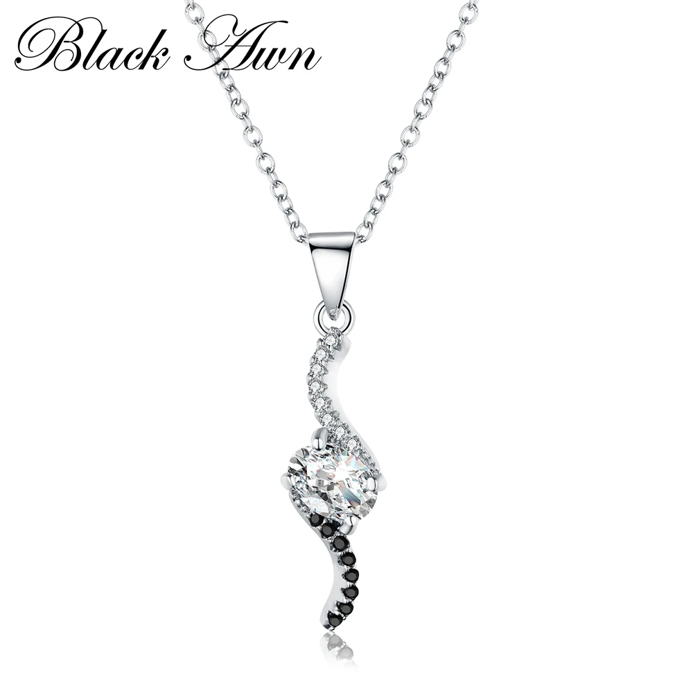 Женское колье из серебра 925 пробы черно белое с круглым кулоном P092|pendant necklace|pendant