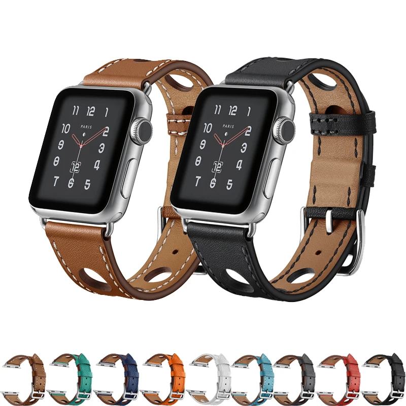 Ремешок из натуральной кожи для apple watch 6 band 44 мм 40 42 38 прочный и долговечный