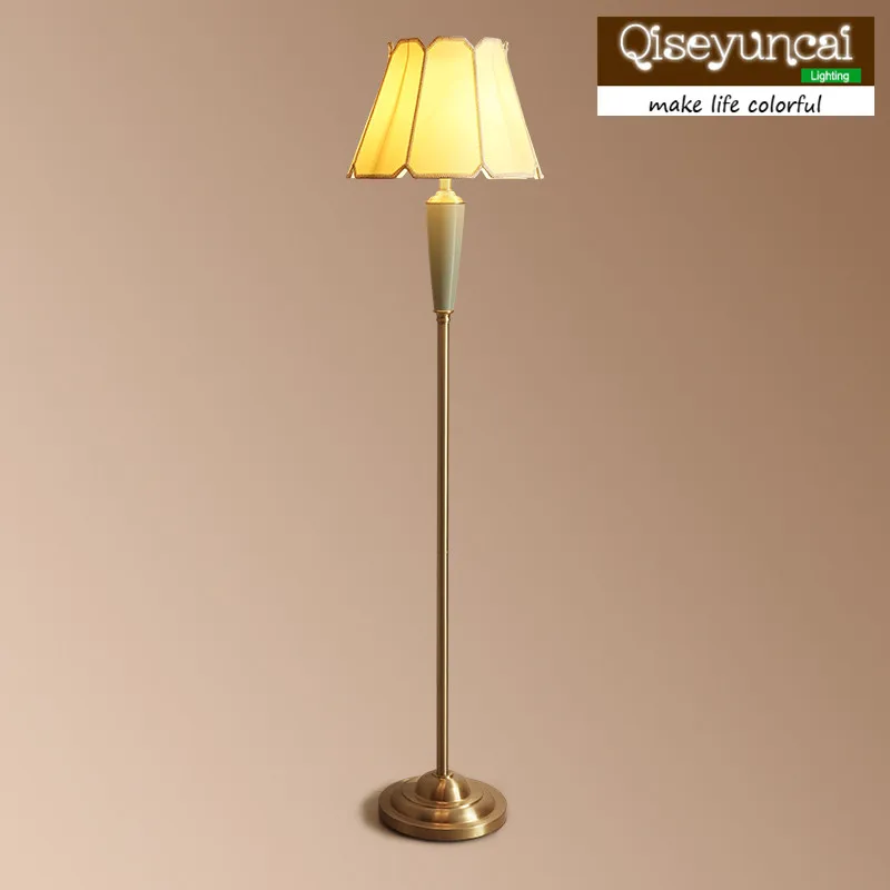 

Qiseyuncai 2018 new American country living room copper ceramic floor lamp atmosphere study simple villa bedside warm lamps