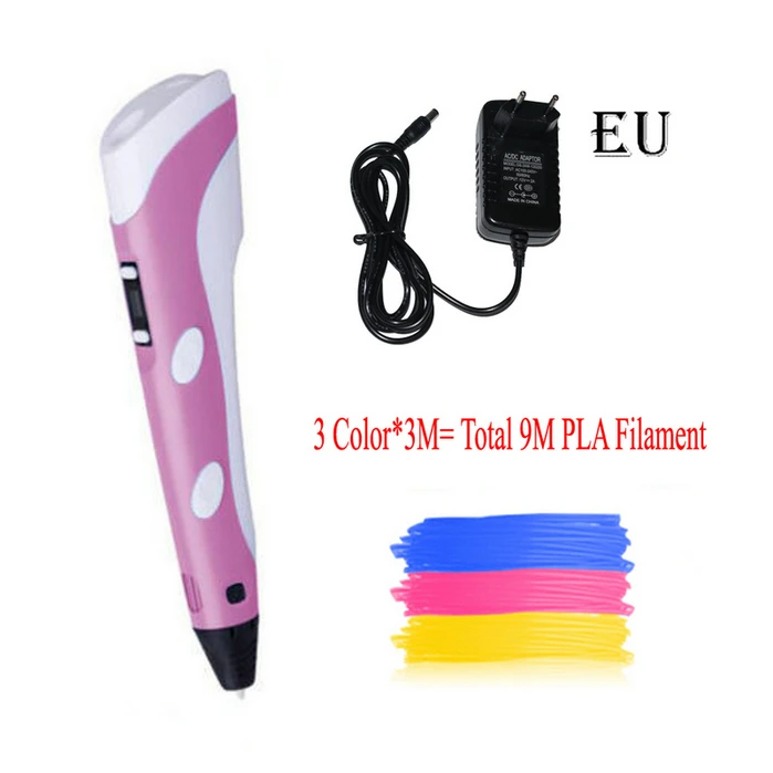 Pink EU 9m 3Color Dikale Lapiz 3D печать ручка 2-го поколения Impresora 3D Imprimante Caneta карандаш PLA нити для детей и взрослых DIY подарок на день рождения - Цвет: Pink EU 9m 3Color