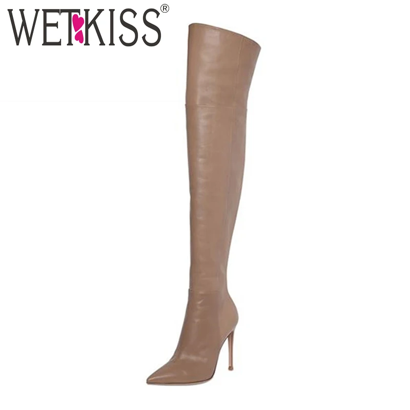 WETKISS/2018 пикантные Женские Сапоги выше колена обувь из искусственной кожи теплые