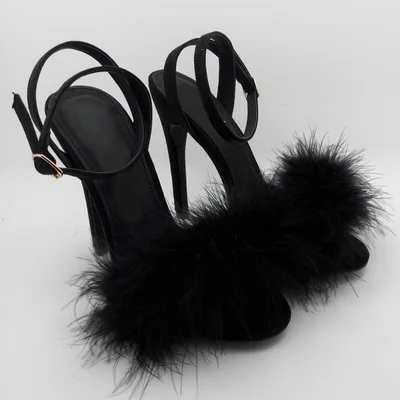 Лидер продаж изысканные красные черные замшевые меховые сандалии красивые туфли