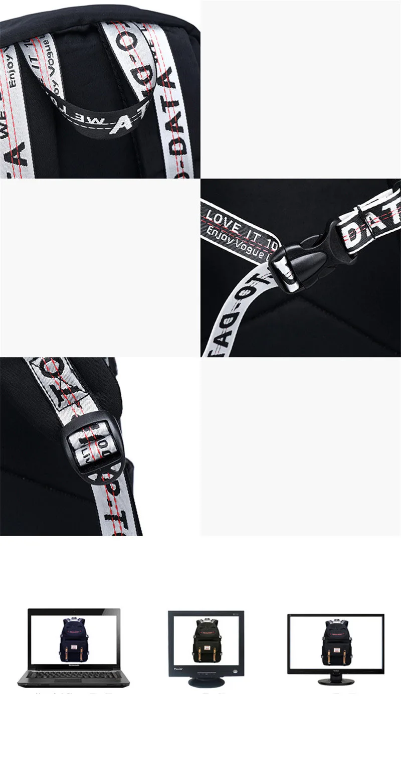 Рюкзак для ноутбука с USB зарядкой, женский рюкзак с модным буквенным принтом, школьная сумка для девочек-подростков, рюкзак для путешествий, Mochila Sac A Dos