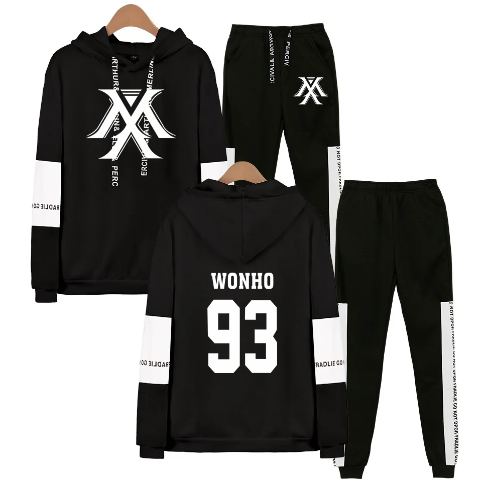 Black 93 WONHO Kpop MONSTA X Fans толстовка с капюшоном спортивные костюмы для женщин и мужчин Kpop Wonho YOOKIHYUN I.M Jooheon комплект из двух предметов - Цвет: Black 93 WONHO