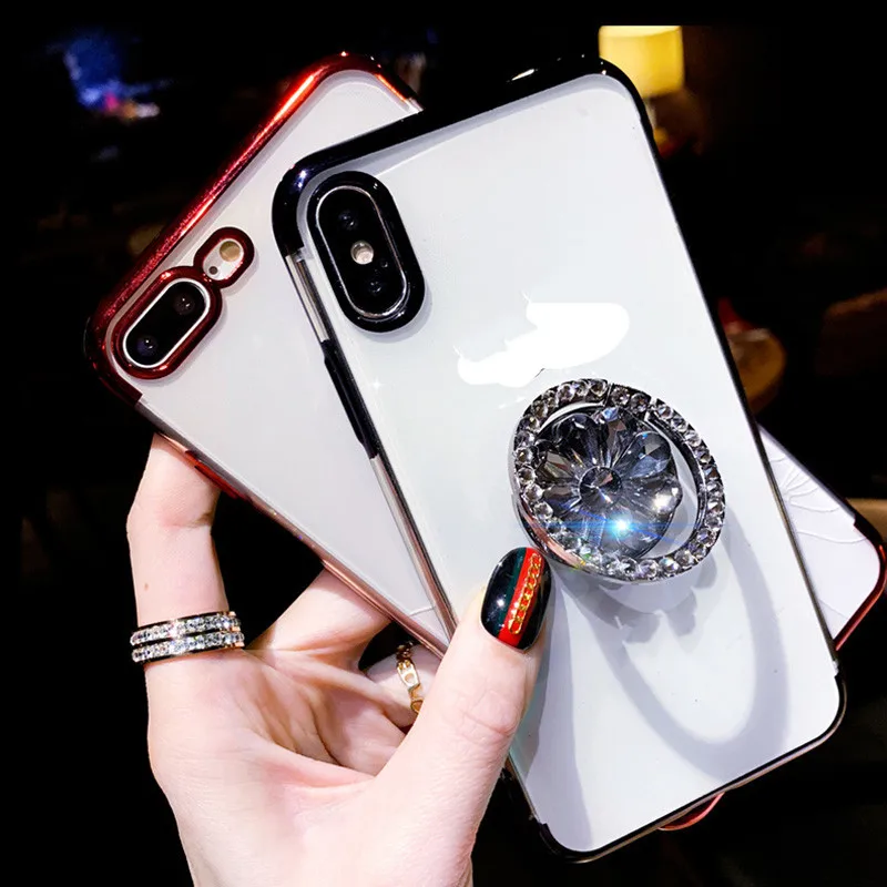 Мягкий блестящий чехол со стразами и кольцом держателем для Samsung S10 S10e S9 S8 S7 S6 Edge Plus