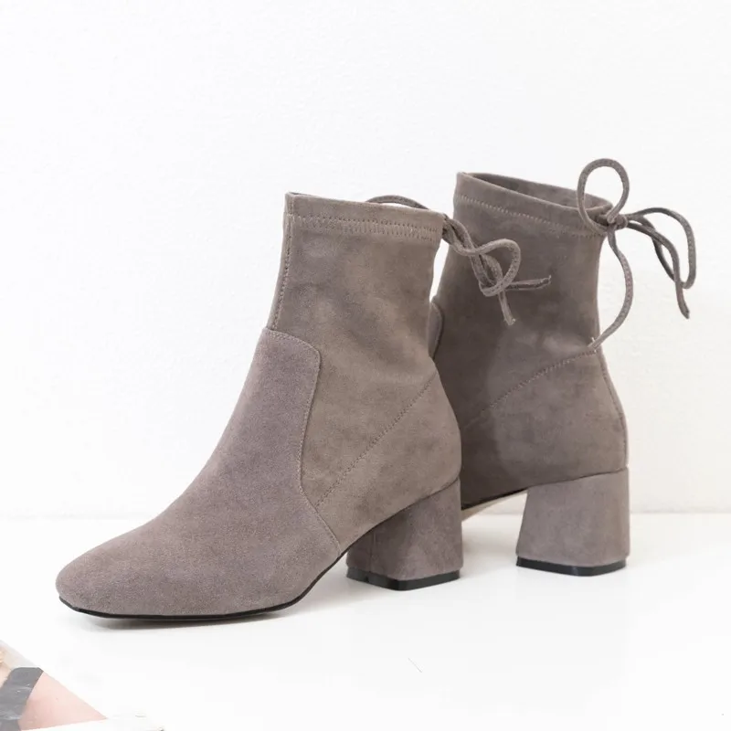 Женские ботильоны из овечьей замши на высоком каблуке сезон осень модная женская