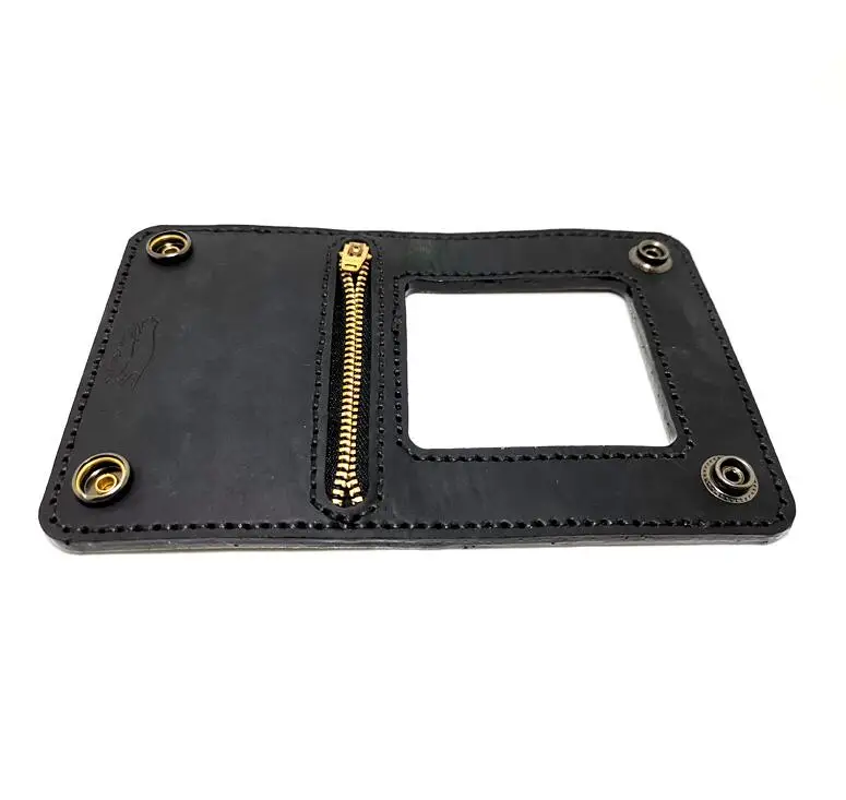 Cowhide black A114 EDC портативный defense harmony кожаная ракетка верхний слой воловья кожа растительного дубления ручной работы Бостонский кошелек - Цвет: Cowhide black