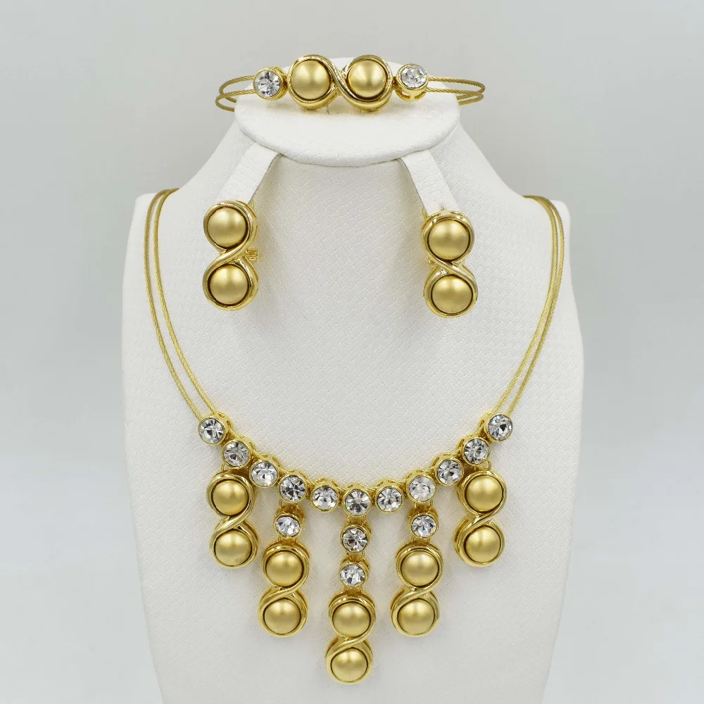 

New High Quality Dubai gold big Jewelry Set 3 tones Gold color Nigerian Wedding African Jewelry Sets Parure Bijoux Femme