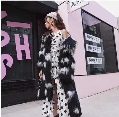 S/Xl женская черная и белая Шуба с отложным воротником длинная теплая зимняя