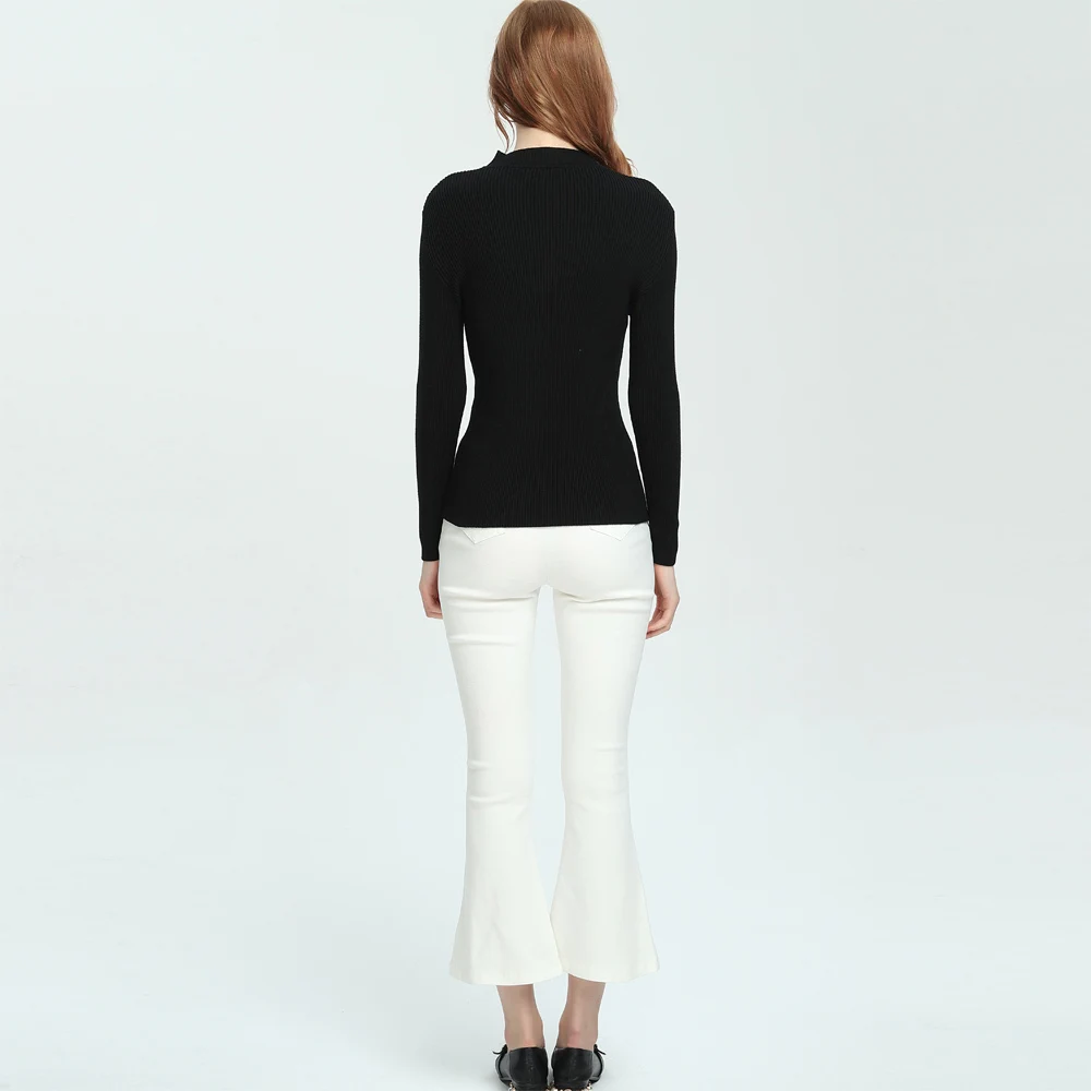 Autumn Winter Women Basic Sweaters 2019 Europe and America Open Chest Skinny Sweater Pullover Female Long Sleeve Knit Tops | Женская