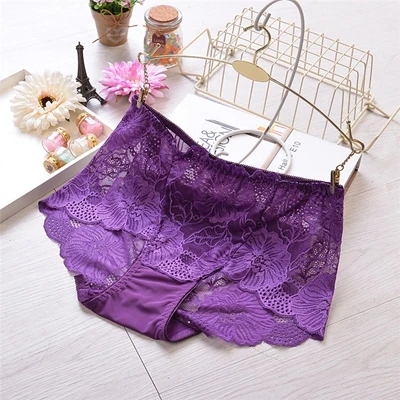 Фиолетовый Новинка, ropa interior femenina, женские трусы, Линжери, плюс размер, 5XL, кружевное прозрачное сексуальное нижнее белье, женские трусики - Цвет: Фиолетовый