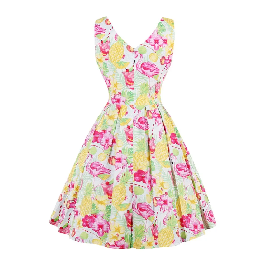 MaxLindy 2018 Vintage Summer Dress Women Crowned Crane Printed V-Neck Dresses Sleeveless Prairie Chic Sweet Girl 1586 | Женская одежда