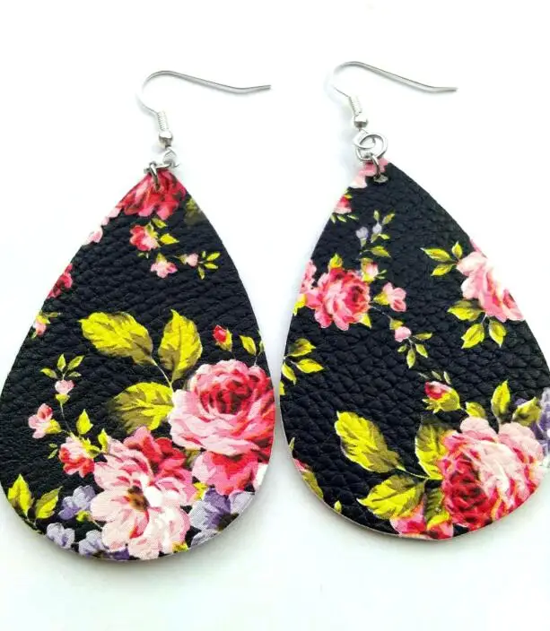 13 New Teardrop PU Leather Earrings Lightweight Leaf Petal Drop Earrings Valentines Day Gift For Women Girls - Окраска металла: 13