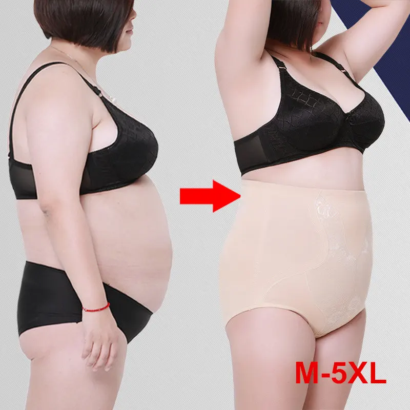 M 5XL плюс размер женские хлопковые трусики Высокая талия шейпер для живота