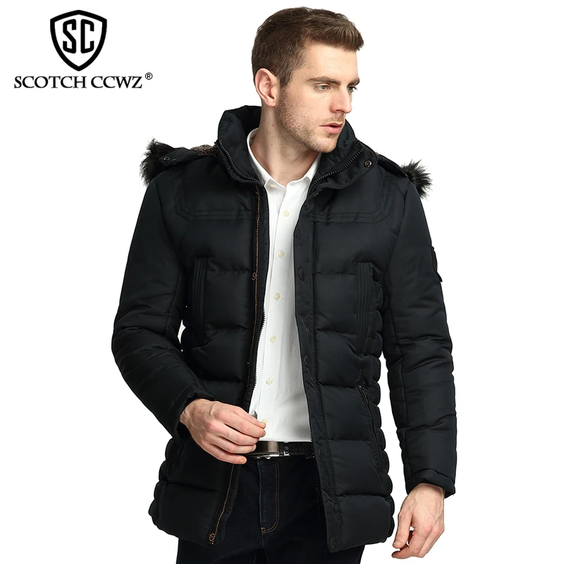 СКОТЧ CCWZ Марка Длинные Мода Толстые Зимняя Куртка Мужчины Парки Бизнес Теплые