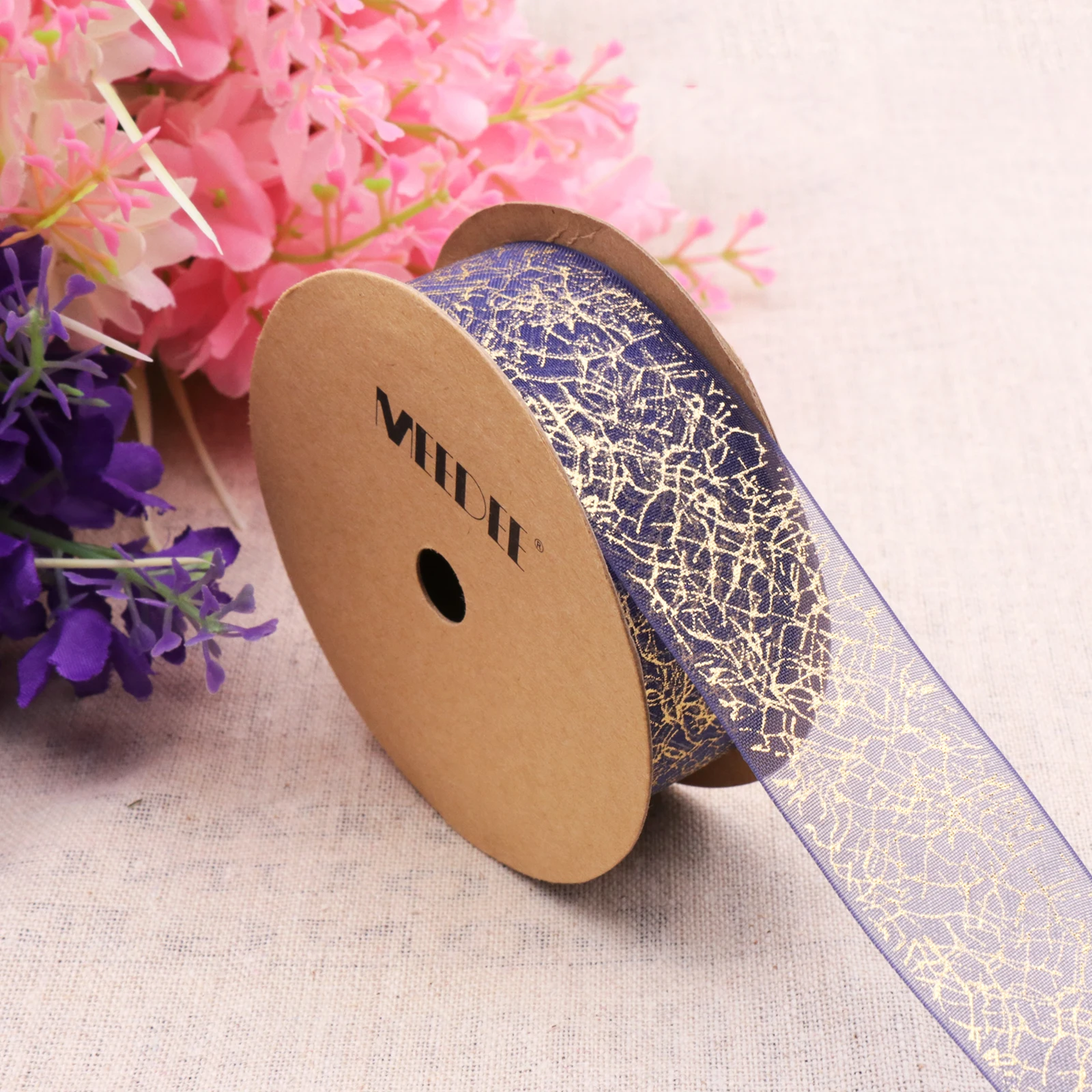 (25mmx5yard) Подарочная коробка лента из органзы Золотая фольга Снежная пряжа для