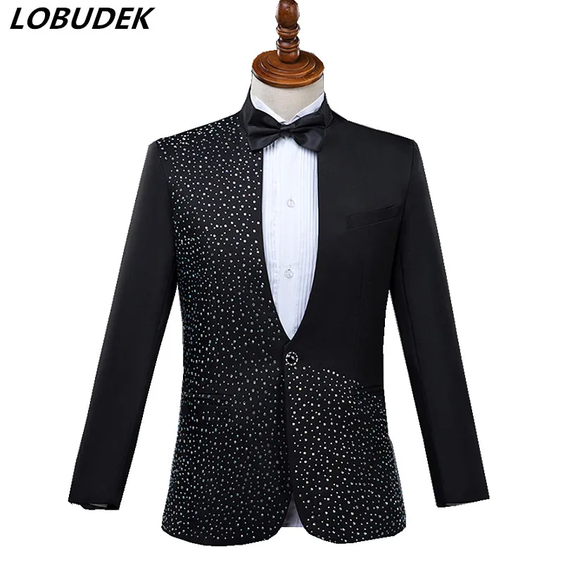 Spring Summer Men's Suits Adult costumes Sparkly Crystals suit Prom party singer Chorus stage Host Master Wedding stage outfits