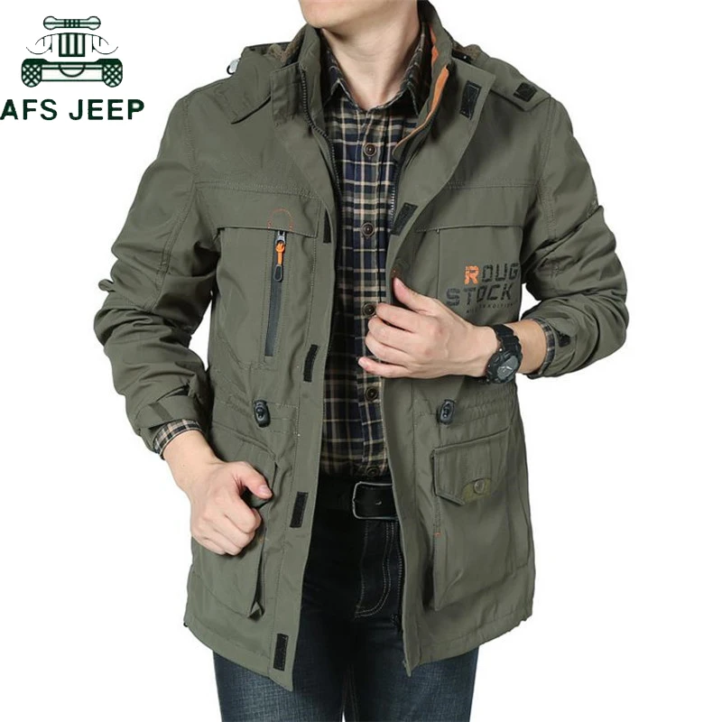AFS JEEP, брендовая одежда, куртка-бомбер, мужская, Осень-Зима, Мульти-карман, водонепроницаемая, военная, тактическая куртка, ветровка, Мужское пальто