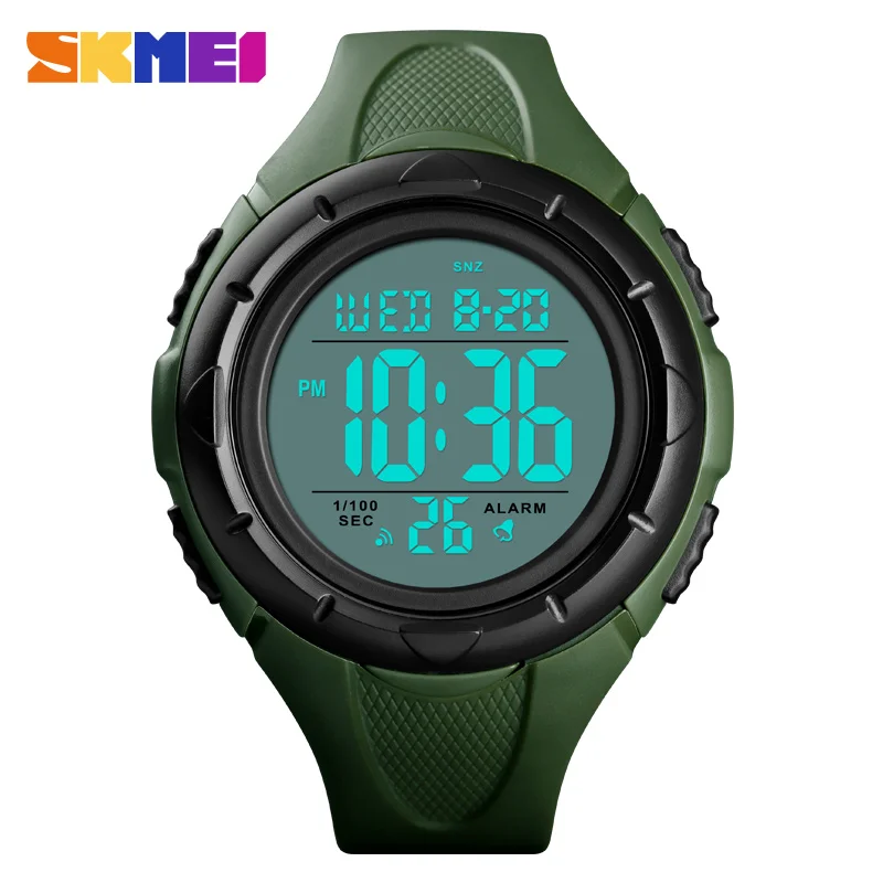 Army Green SKMEI Брендовые спортивные цифровые часы для улицы, мужские часы, простые, 5 бар, водонепроницаемый светильник, дисплей, будильник, часы, montre homme 1535, мужские - Цвет: Army Green