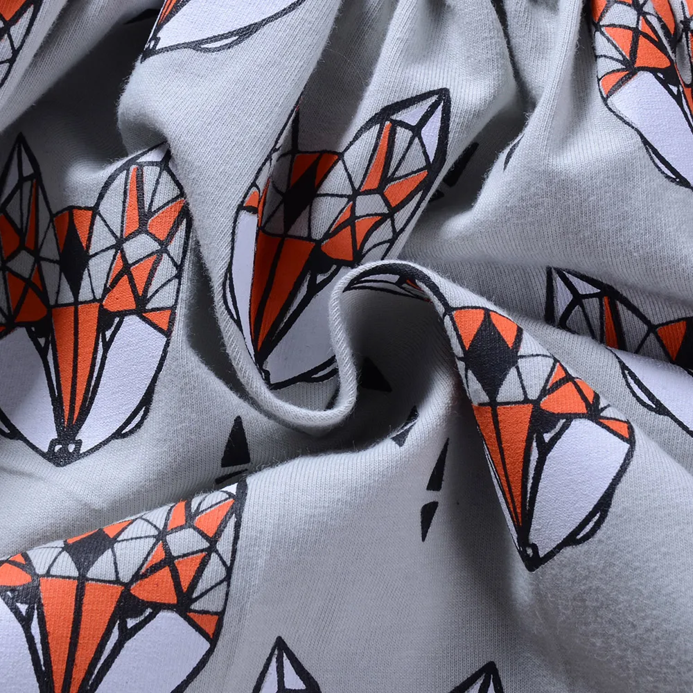 Little Girls Dresses Kleding Meisje Animal Fox Printing Ruched Grey Dress Casual Kids Clothes | Детская одежда и обувь