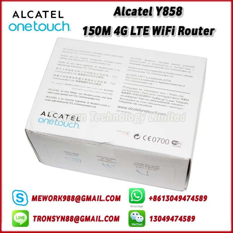 

New Original Unlock Alcatel Y858 150Mbps Pocket 4G LTE Mobile WiFi Hotspot Support LTE FDD B1 B3 B7 B8 B20