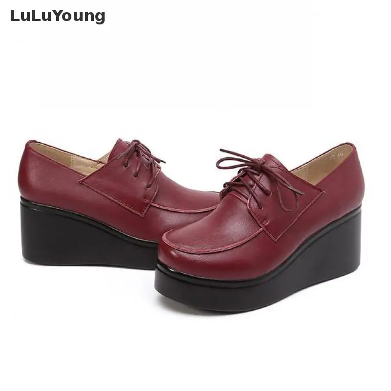 

Genuine Leather High Heel Platform Lace Up High-heeled Shoes Women Sy-2815