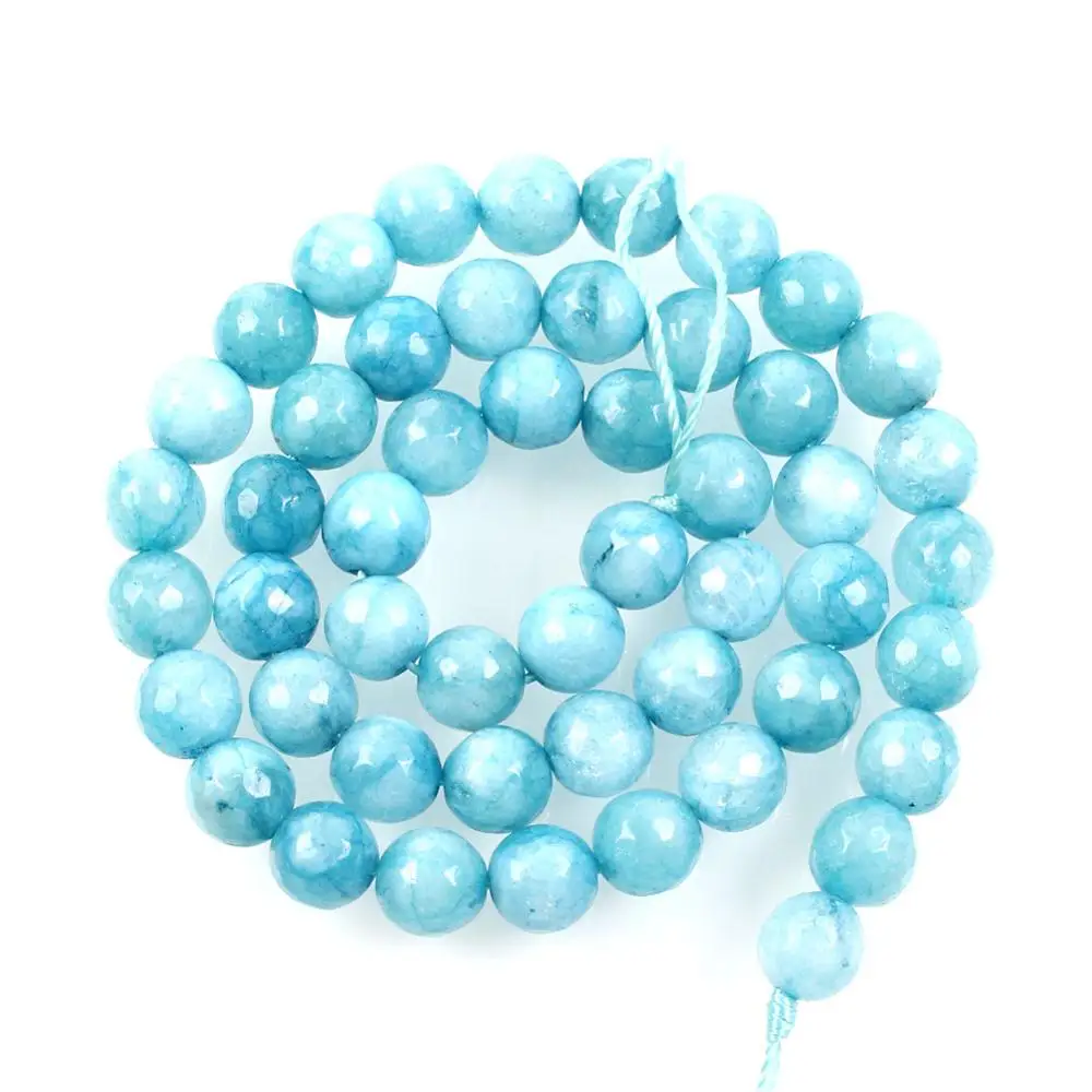 Sky Blue 1" нитяные бусины из натурального камня, граненые разноцветные мраморные каменные бусины, круглые бусины для изготовления ювелирных изделий, браслет 8 мм - Цвет: Sky Blue