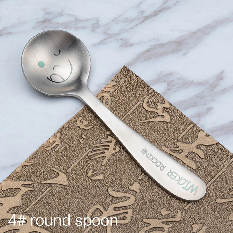 Round-11.5CM 1 шт. из нержавеющей стали корейский ужин суп кофе десертная ложка чайные ложки креативная ручка лазерная гравировка Улыбающееся - Цвет: Round-11.5CM
