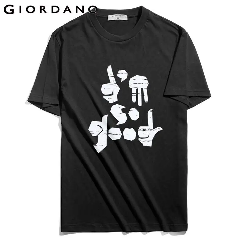 Мужская футболка с буквенным принтом Giordano Повседневная унисекс круглым вырезом
