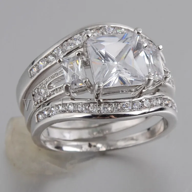 Женский набор обручальных колец Vecalon Princess cut 4ct stone AAAAA Zircon обручальное кольцо из