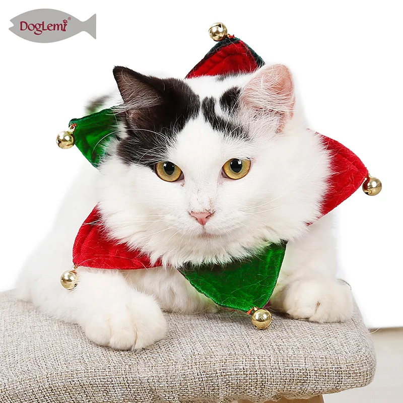 Christmas Pet Cat Dog Collar Bibs With Small Bells Puppy Kitten Neckerchief Adjustable Scarf Collars | Дом и сад